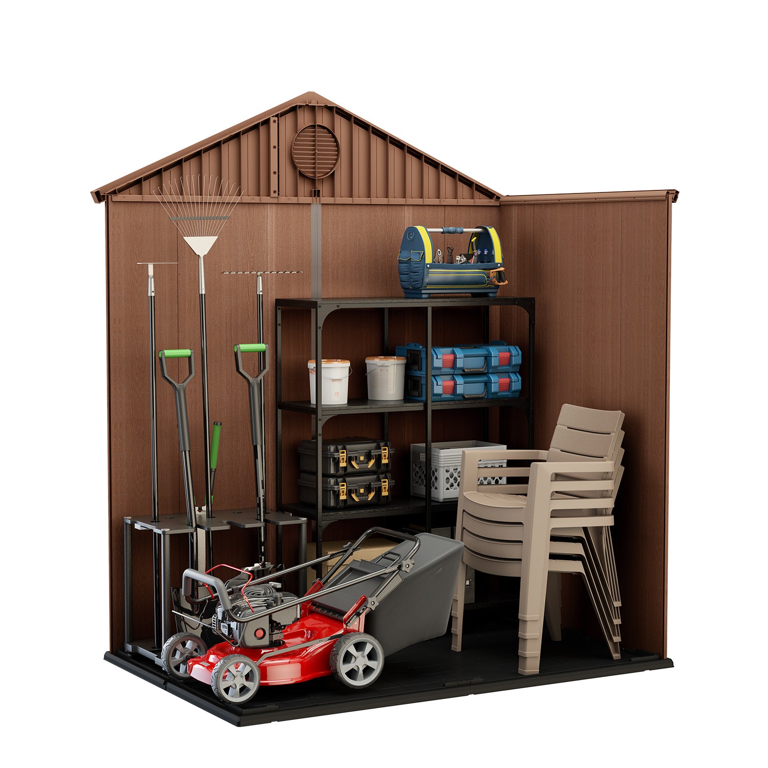 KETER - Casetta da giardino grande marrone Darwin 6x4 con finestre frontali - h221x190x122 cm